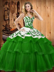 Dark Green Sweetheart Neckline Embroidery Quinceanera Dresses Sleeveless Lace Up