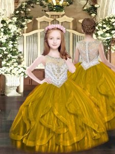 Hot Selling Brown Pageant Gowns Party and Quinceanera with Beading and Ruffles Scoop Sleeveless Zipper