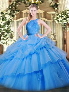 Lace and Ruffled Layers 15 Quinceanera Dress Baby Blue Zipper Sleeveless Floor Length