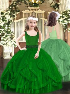 Elegant Dark Green Scoop Zipper Beading and Ruffles Girls Pageant Dresses Sleeveless