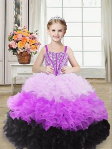 Organza Sleeveless Floor Length Pageant Dress for Teens and Beading and Ruffles