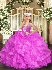 Trendy Lilac Sleeveless Organza Lace Up Glitz Pageant Dress for Party and Quinceanera