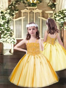 Excellent Beading Pageant Dress for Teens Orange Lace Up Sleeveless Floor Length