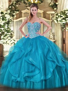 Floor Length Ball Gowns Sleeveless Baby Blue Vestidos de Quinceanera Lace Up