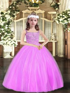 Straps Sleeveless Lace Up Girls Pageant Dresses Lilac Tulle