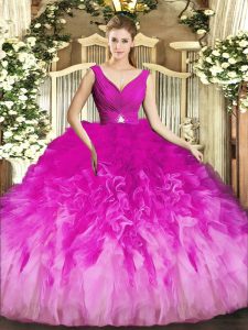 Sleeveless Beading and Ruffles Backless Quinceanera Gown