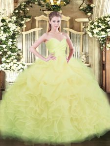 Nice Sweetheart Sleeveless Quinceanera Dresses Floor Length Beading and Ruffles Light Yellow Organza