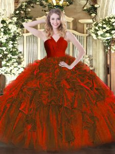 High Quality Wine Red Sleeveless Organza Zipper Quinceanera Dresses for Military Ball and Sweet 16 and Quinceanera