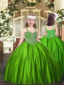 Cheap Straps Sleeveless Lace Up Little Girls Pageant Dress Green Satin