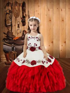 Sleeveless Embroidery and Ruffles Lace Up Kids Formal Wear