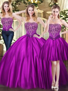 Charming Purple Lace Up Sweet 16 Dress Beading Sleeveless Floor Length