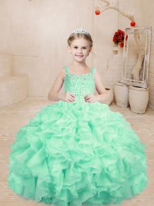 Straps Sleeveless Organza Little Girl Pageant Gowns Beading and Ruffles Lace Up