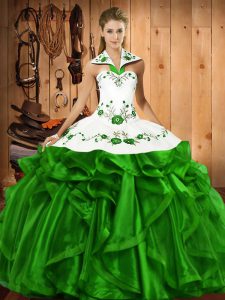 Ball Gowns Embroidery and Ruffles Sweet 16 Dress Lace Up Satin and Organza Sleeveless Floor Length