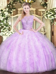 Modest Sleeveless Backless Floor Length Lace and Ruffles Sweet 16 Dresses