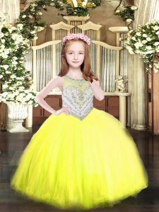 Yellow Sleeveless Tulle Zipper Pageant Dress Womens for Party and Quinceanera