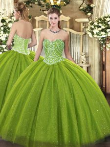 Sweetheart Sleeveless Lace Up Ball Gown Prom Dress Olive Green Tulle