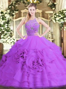 Tulle Sleeveless Floor Length Sweet 16 Dresses and Beading and Ruffled Layers