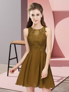 Brown Sleeveless Appliques Mini Length Dama Dress