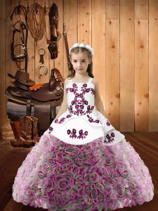 Multi-color Sleeveless Floor Length Embroidery Lace Up Little Girls Pageant Dress Wholesale