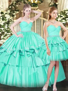 Noble Ball Gowns Quinceanera Dress Aqua Blue Sweetheart Organza Sleeveless Floor Length Lace Up