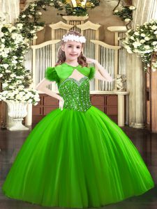 Eye-catching Green Sleeveless Beading Floor Length Pageant Gowns For Girls