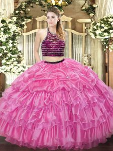 Vintage Sleeveless Beading and Ruffled Layers Zipper Ball Gown Prom Dress