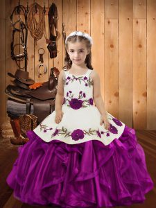 Best Floor Length Ball Gowns Sleeveless Fuchsia Pageant Dresses Lace Up