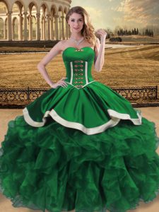 New Arrival Green Ball Gowns Organza Sweetheart Sleeveless Beading and Ruffles Floor Length Lace Up Quinceanera Dress