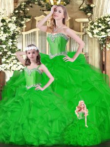 Custom Design Sleeveless Organza Floor Length Lace Up 15 Quinceanera Dress in Green with Ruffles