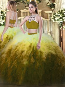 Flirting Multi-color Sleeveless Tulle Backless Sweet 16 Dress for Military Ball and Sweet 16 and Quinceanera