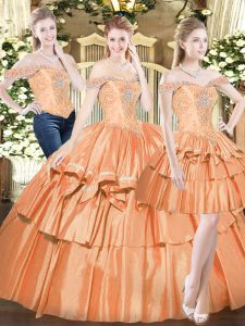 Orange Red Sleeveless Beading and Ruffled Layers Floor Length Sweet 16 Dresses