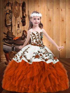 Rust Red Sleeveless Beading and Embroidery Floor Length Custom Made Pageant Dress
