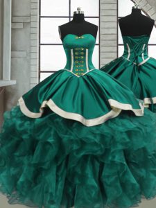 Turquoise Sleeveless Organza Lace Up Vestidos de Quinceanera for Sweet 16 and Quinceanera