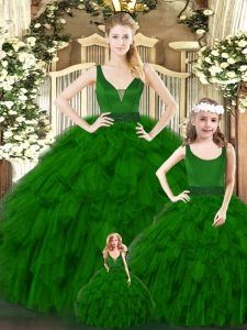 Green Organza Zipper Quinceanera Dresses Sleeveless Floor Length Ruffles