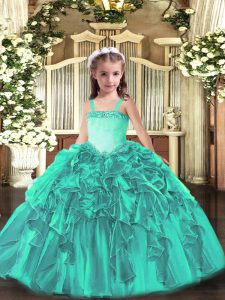 Gorgeous Organza Sleeveless Floor Length Pageant Dress for Girls and Appliques and Ruffles