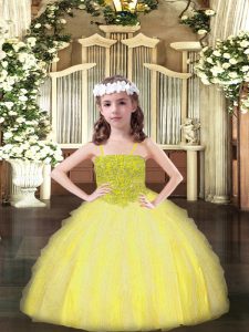 Yellow Sleeveless Beading and Ruffles Floor Length Glitz Pageant Dress