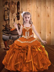 Stylish Ball Gowns Evening Gowns Orange Straps Organza Sleeveless Floor Length Lace Up