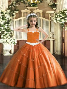 Rust Red Ball Gowns Appliques Pageant Dress Toddler Lace Up Tulle Sleeveless Floor Length