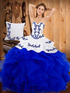 Elegant Ball Gowns Sweet 16 Dresses Blue Strapless Satin and Organza Sleeveless Floor Length Lace Up