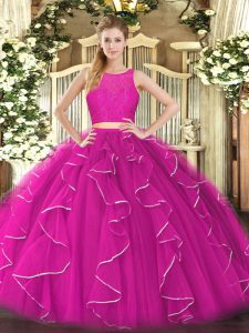 Floor Length Fuchsia 15 Quinceanera Dress Scoop Sleeveless Zipper