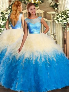 Inexpensive Multi-color Scoop Backless Ruffles 15 Quinceanera Dress Sleeveless