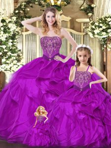 Floor Length Ball Gowns Sleeveless Fuchsia Quinceanera Gowns Lace Up