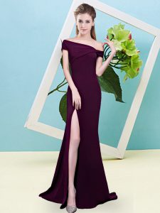 Glamorous Floor Length Burgundy Quinceanera Court of Honor Dress Elastic Woven Satin Sleeveless Ruching
