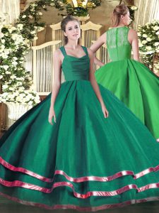Turquoise Zipper Quinceanera Gowns Ruffled Layers Sleeveless Floor Length