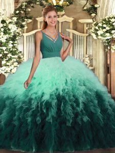 Floor Length Backless Sweet 16 Dresses Multi-color for Sweet 16 and Quinceanera with Ruffles