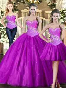 Fabulous Tulle Sleeveless Floor Length Vestidos de Quinceanera and Beading