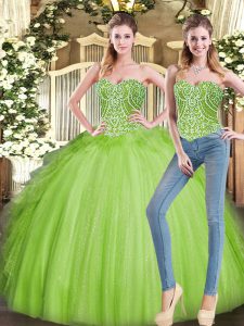 Classical Organza Sweetheart Sleeveless Lace Up Beading and Ruffles Quinceanera Dress in