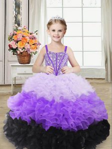 Floor Length Multi-color Pageant Dress Wholesale Organza Sleeveless Beading and Ruffles