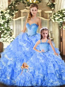 Decent Floor Length Ball Gowns Sleeveless Baby Blue Sweet 16 Dresses Lace Up
