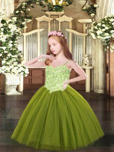 Tulle Sleeveless Floor Length Girls Pageant Dresses and Appliques